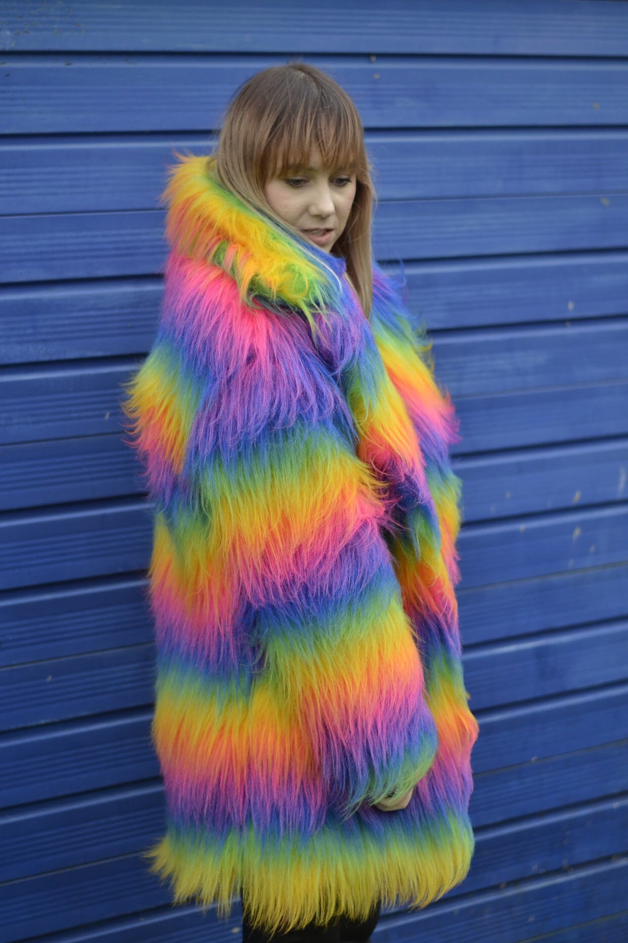 Rainbow Faux Fur Coat. Unisex cut. 100% polyester. Vegan | Etsy