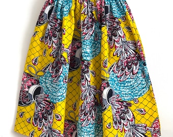 Yellow multicolour African Skirt, 100% Cotton, Ankara Skirt, African Wax, Casual Style.