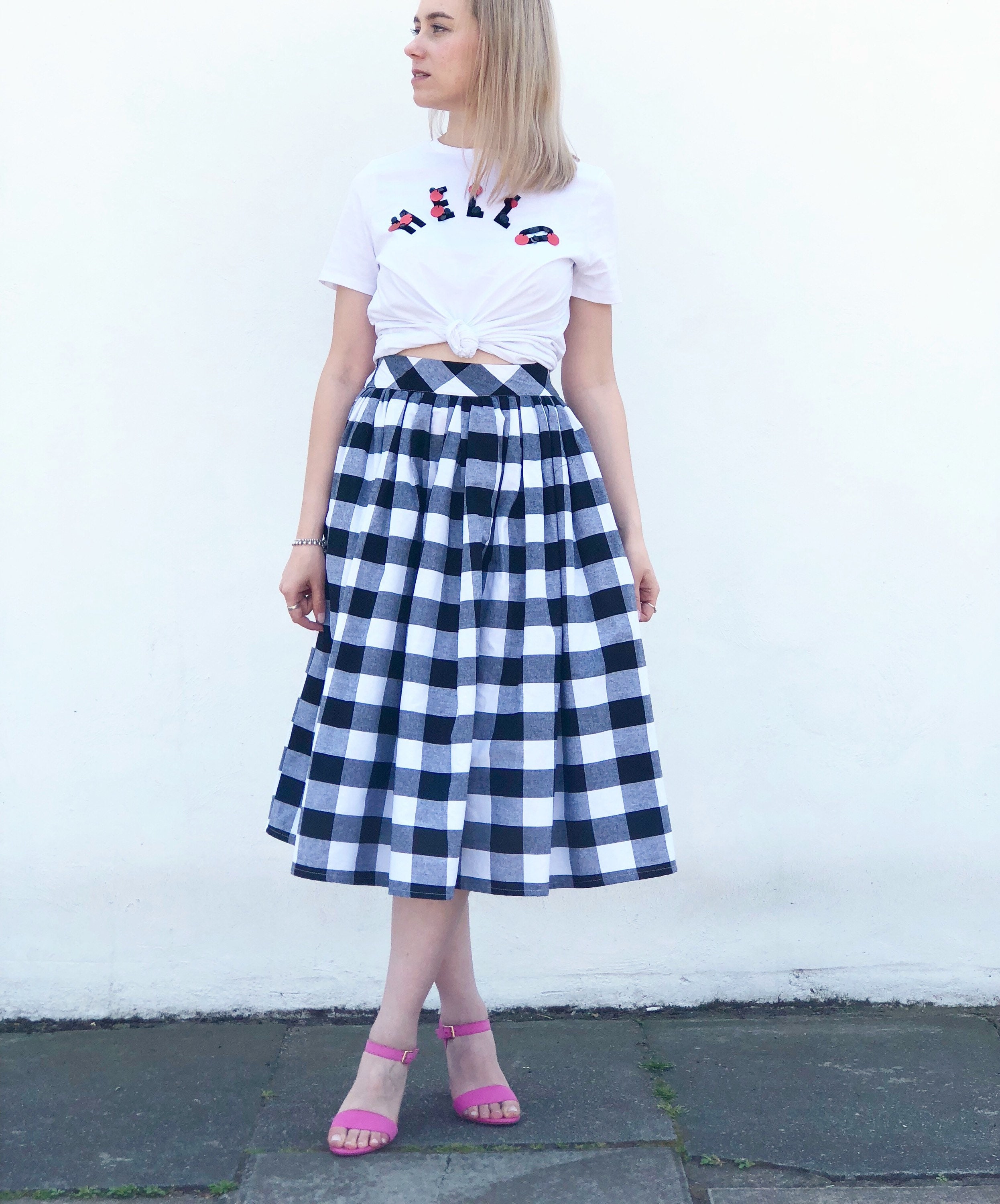 Baby Pink and White Check Gingham Skirt 100% Cotton Full - Etsy