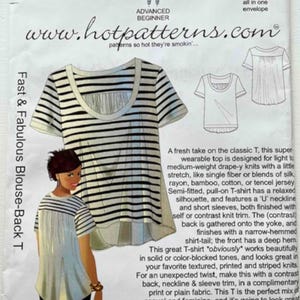 May include: A sewing pattern envelope for a Fast & Fabulous Blouse-Back T, model HP 1170. The front shows a short-sleeved, striped top with a U-neckline and a gathered back panel. Includes text details, sizing information, and illustrations.