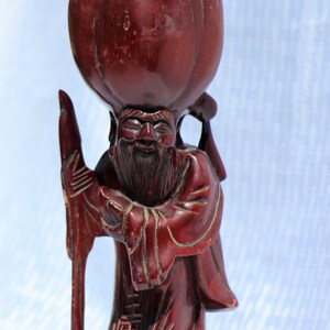 Carved Cherrywood Sculpture: Chinese Wiseman Sau, God of Longevity