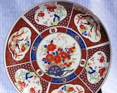 Imari Style Collectible Plate, Made in Japan, Signed, Featuring a Rickshaw, Flowers and Hummingbirds