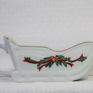 Poinsettia and Ribbons Christmas Sleigh Gravy Boat