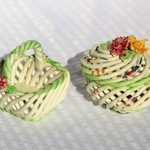 White Porcelain Basket Weave Trinket Box Roses Handmade Manises Spain