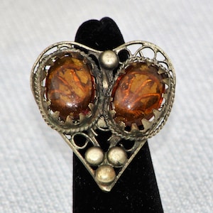 Amber Ring, Heart Shaped, Adjustable 1950s