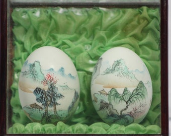 4'' Hand Painted Glass Egg, with Stand and Box 1 NOS Details about    White Crane Scene 