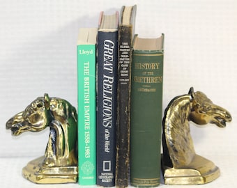 Vintage Cast Metal Horse Head Bookends, Bronze Plated, Mid Century Equestrian Bookends, Farm or Ranch Decor