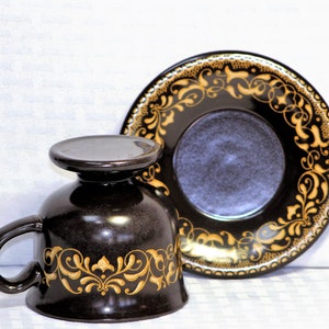 Franciscan Footed Cup and Saucer, Jamoca Pattern, Set of 5, 1970s