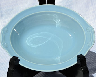 Vintage TS&T Lu-Ray Pastels Blue Dish or Ceramic Oval Bowl, 1940s