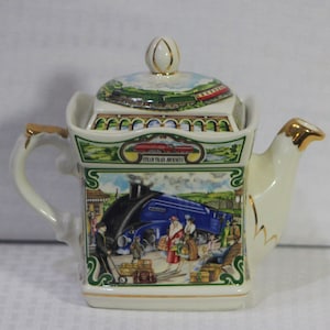 Steam Train Journeys Teapot by James Sadler, Golden Age of Travel, Gold Accents, Made in England
