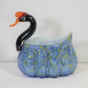 Hand Blown Glass Swan Vase, Vintage Glass