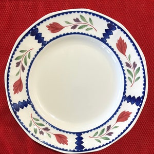 Adams China Dinnerware, Lancaster Pattern #3075, Dinner& Bread Plates, Dessert Bowls, Red Flowers, Hand Painted, Wedgwood, England, 23 Piece