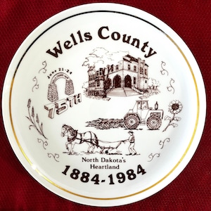 RARE Wells County Centennial Souvenir Plate, North Dakota&#39;s Heartland, 1884-1984, Courthouse, County Fair, Collectible Plate