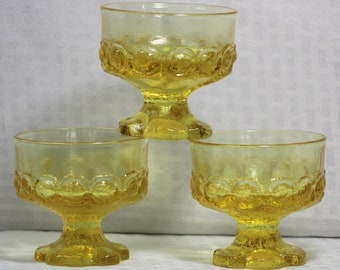 Vintage Franciscan Madeira Cornsilk Stemmed Dessert, Sherbet Bowls, Set of 3, Yellow, Collectible Glass, Yellow Glass Bowls