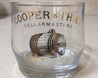 Cooper & Thief Cellarmaster Whiskey Glasses with Gold Writing and Logo, Set of 6 Rocks or Lowball Glasses, Collectible Barware