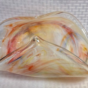 Murano Art Glass Bowl, Pink Swirl, White Cristal, Hand Made in Italy, Italian Collectible Glass, Original Label