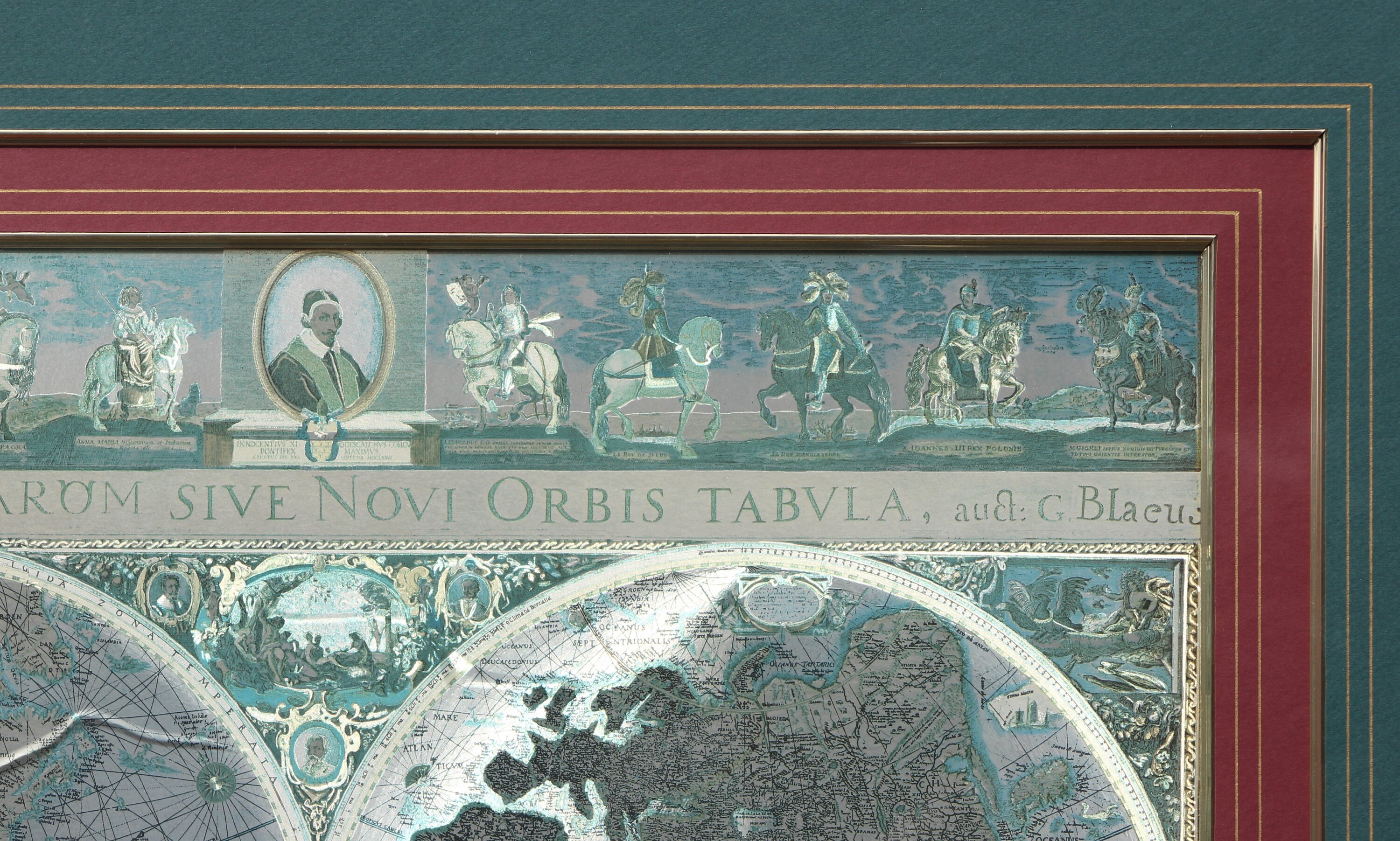 BLAEU WALL MAP アンティーク 装飾的な世界地図 538 Vintage Framed Colored Foil Blaeu Wall Map of the Old and
