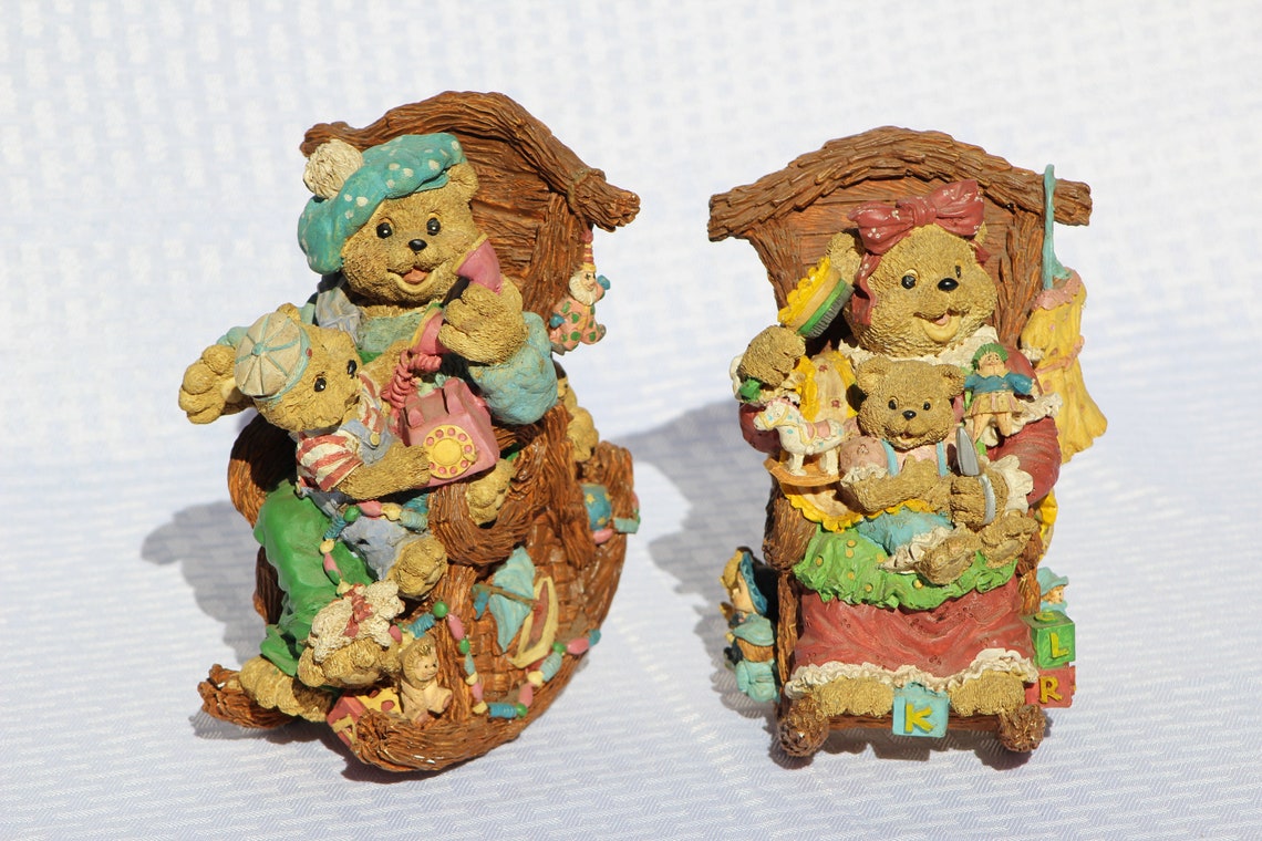 TWO Teddy Bear Rocking Chair Music Boxes Figurines Mother Etsy