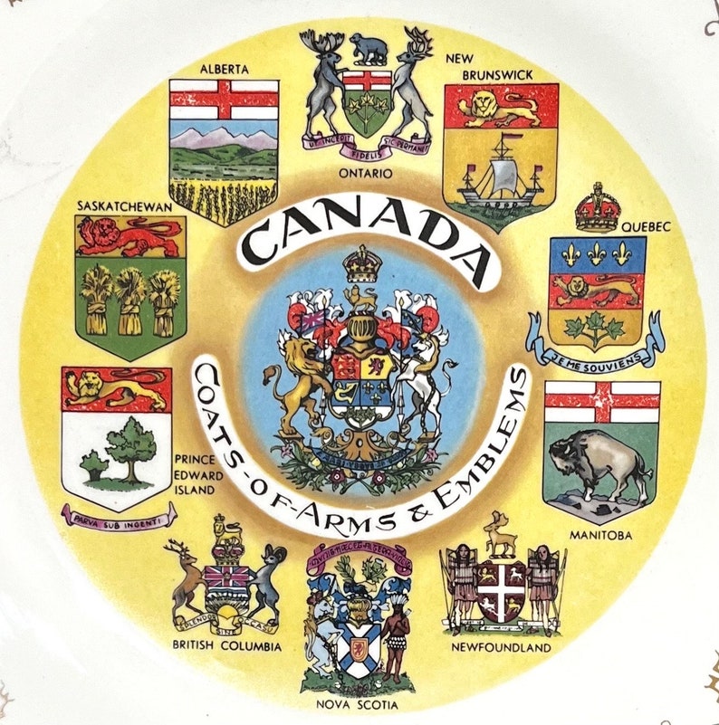 Canadian Style Emblems Canada Coats-of-arms Souvenir Plate, Winnipeg, Manitoba, Gold Maple ...