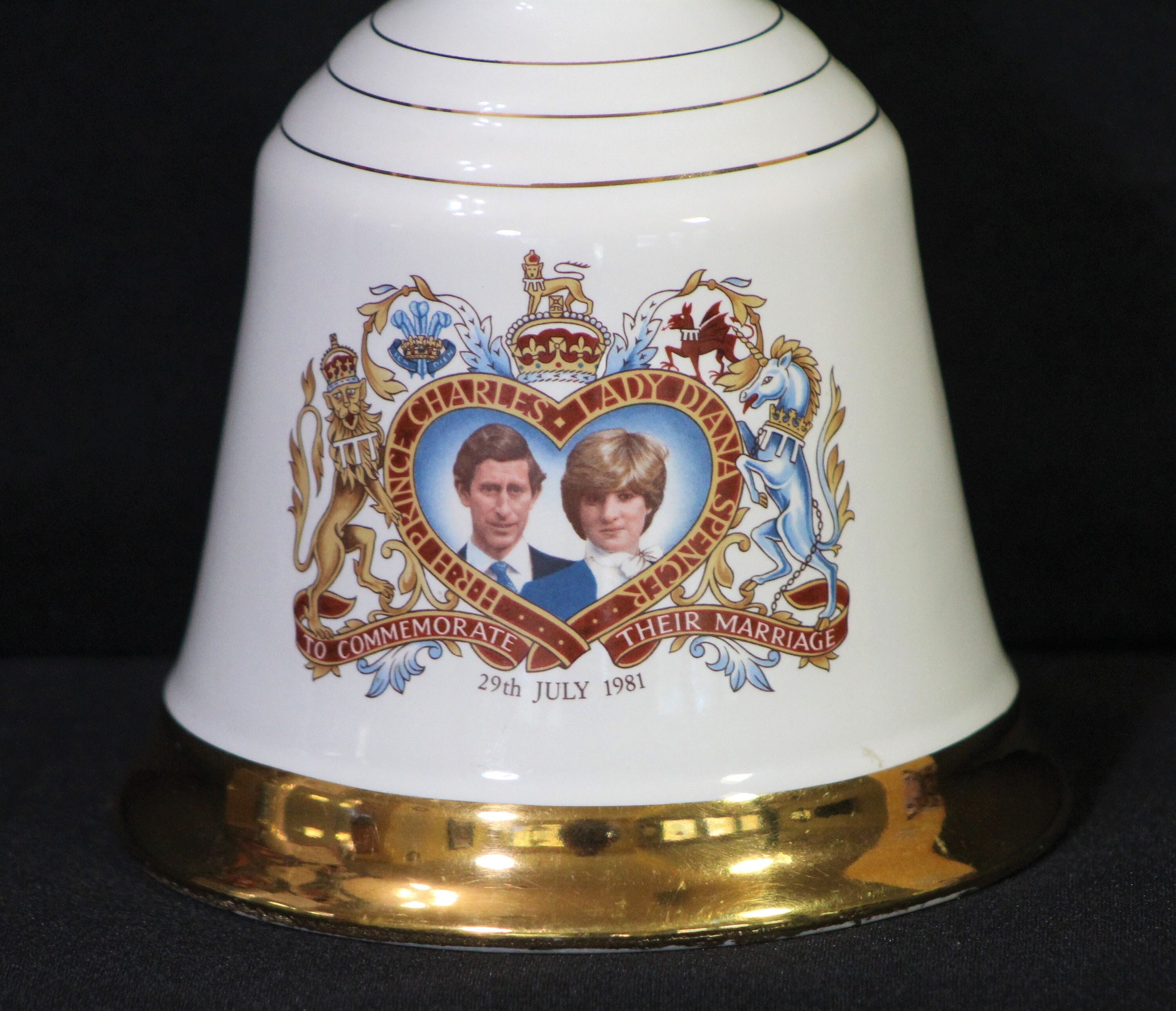 Prince Charles & Lady Diana Marriage 1981, Bells Scotch Whiskey Commemorative Decanter, Perth, Scotland, Gold Trim