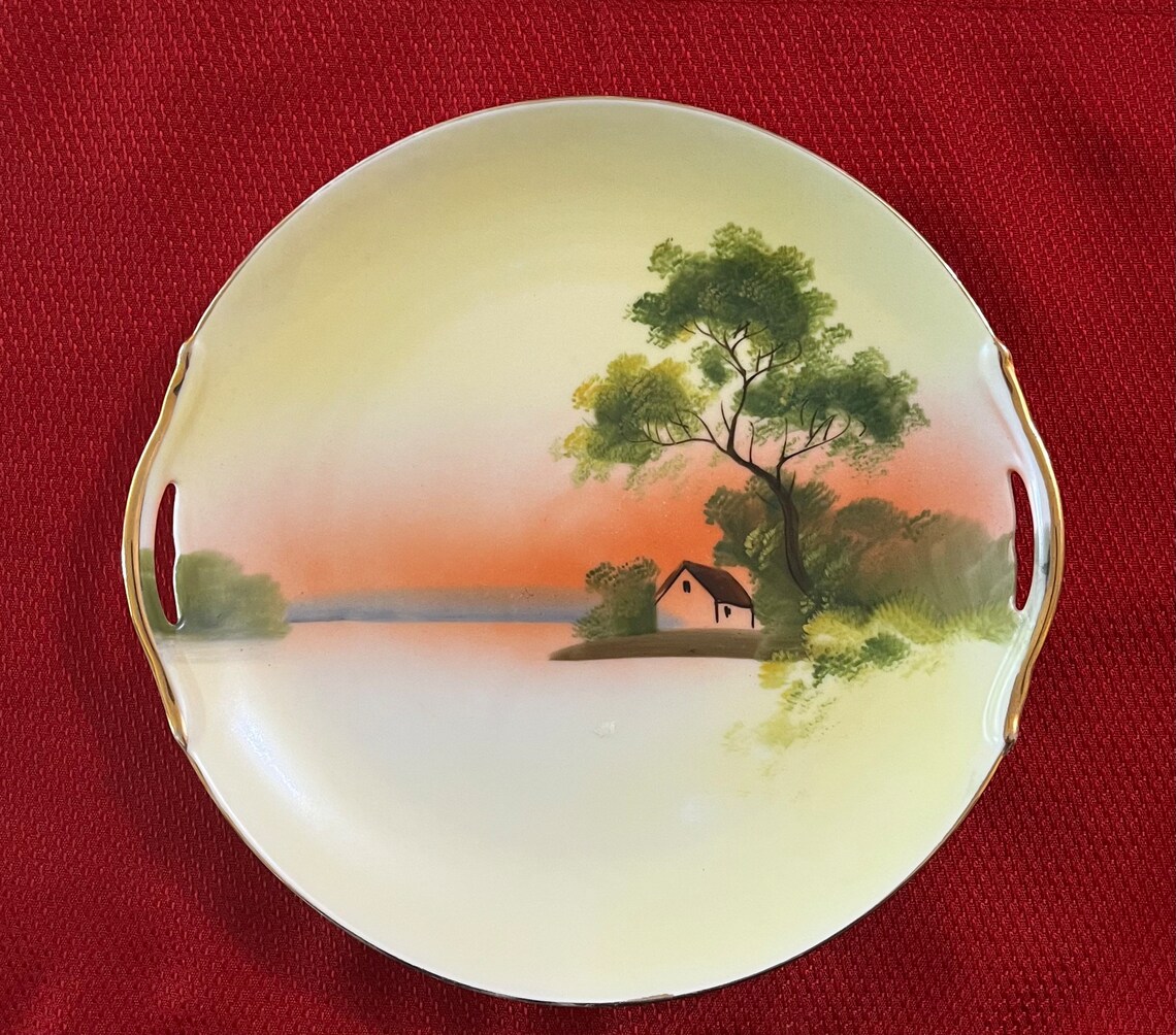 Antique Noritake Serving Plates With Handles Hand Painted Etsy