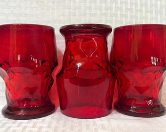 Vasos vintage de vidrio vikingo color rubí, con diseño de panal, juego de 11