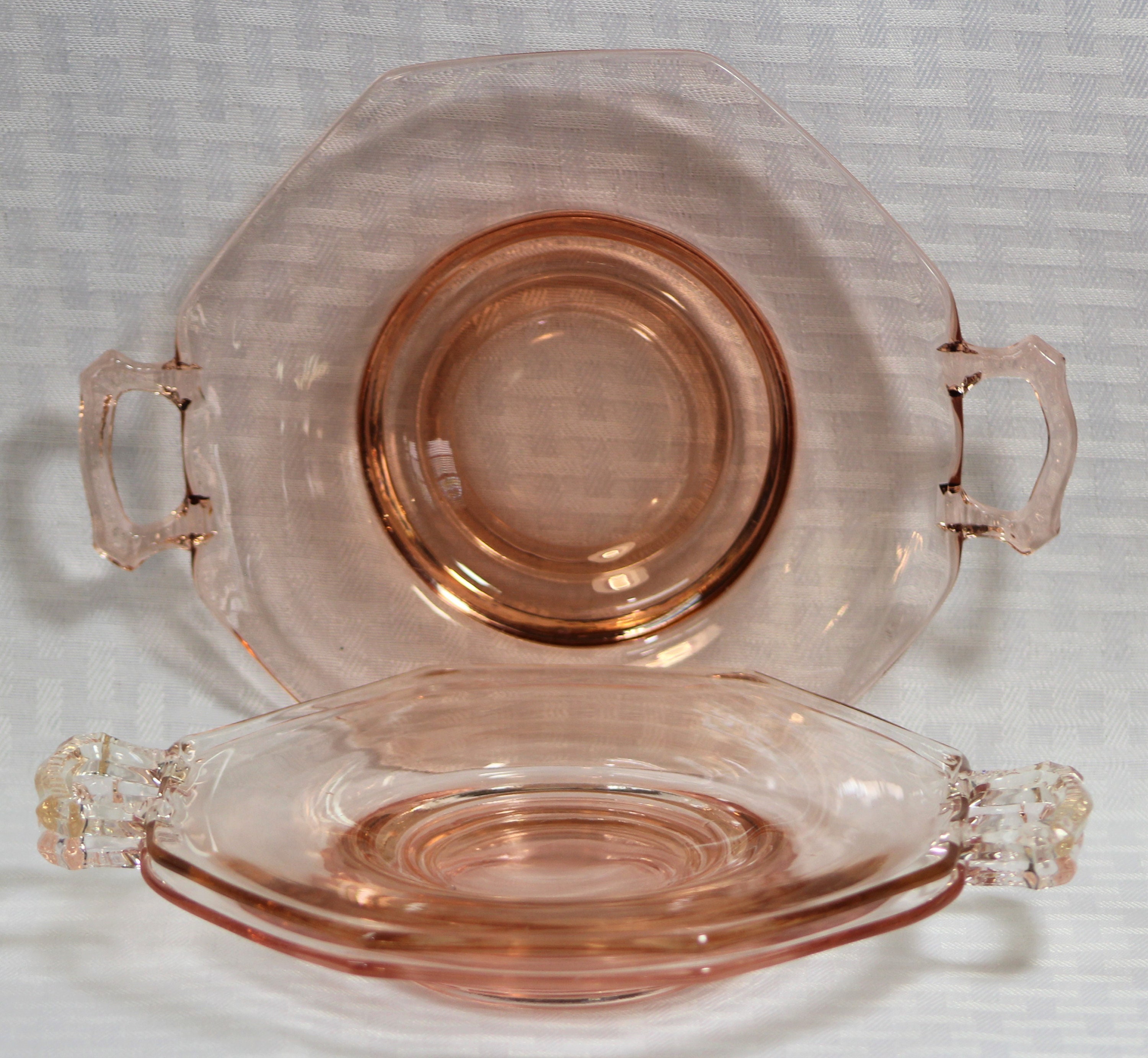 Pink Depression Glass Plate With Handles