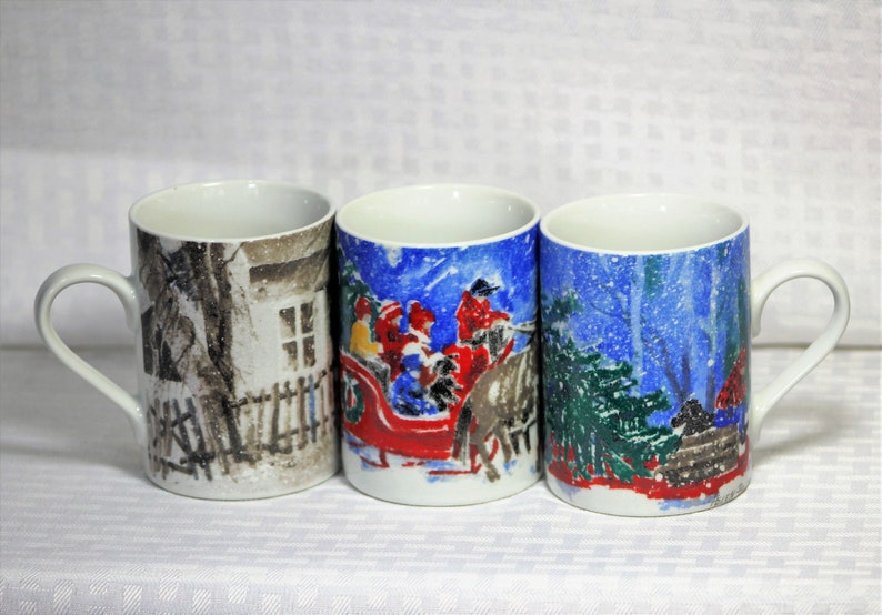 3 Helen Paul Christmas Coffee Mugs Christmas Tree on a Sled Etsy