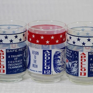 Apollo 12 Return to the Moon 1969, Apollo 13 Safe Return, Set of 3 Glasses