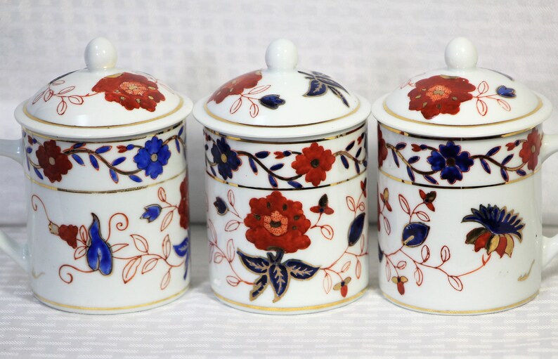 Chinese Tea Cups With Lids Hand Painted With Flowers Made in Etsy