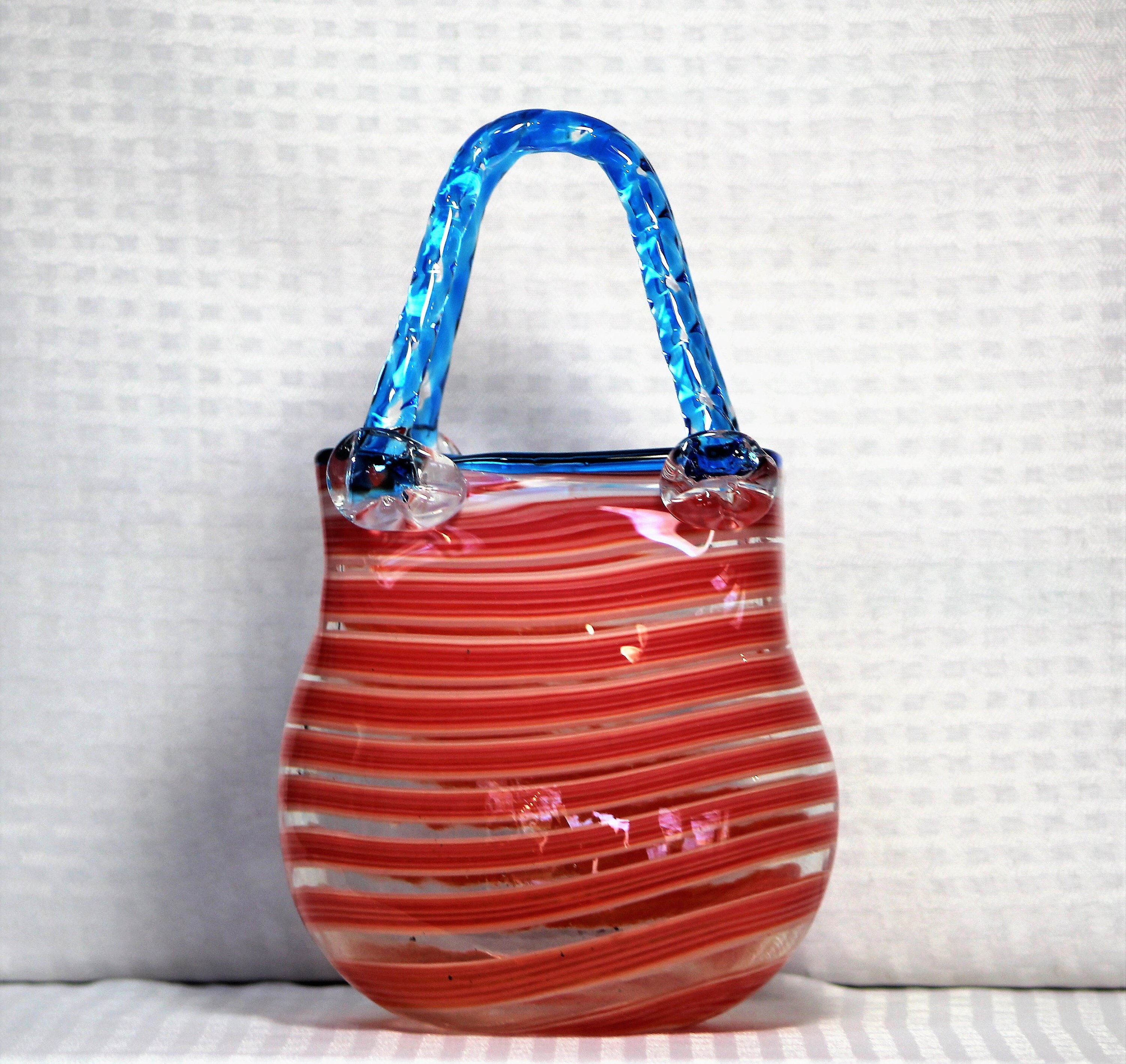 Murano Glass Purse Vase Mouth Blown Red and White Swirls Etsy