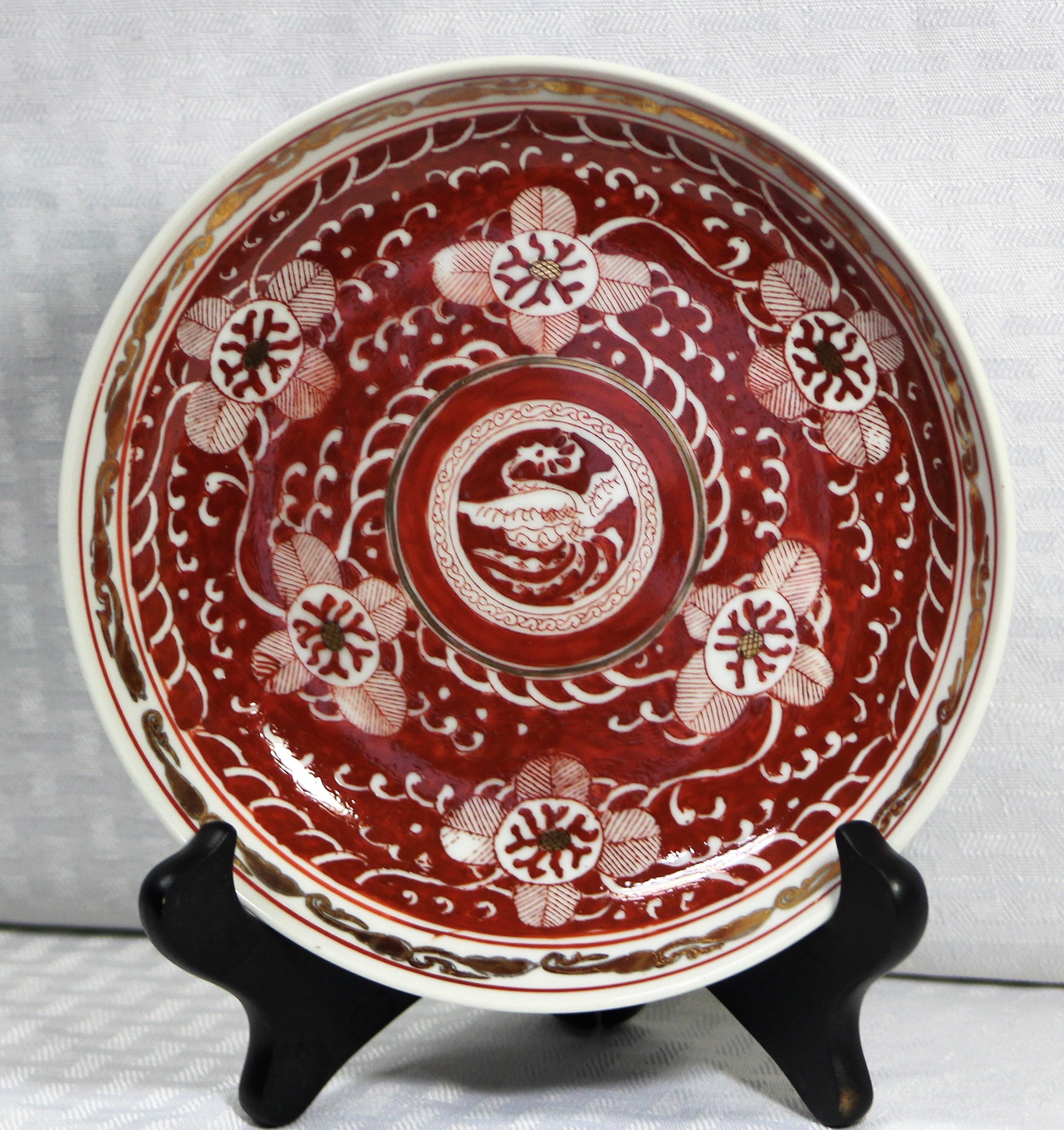 Japanese Porcelain Hand Painted in Hong Kong Red Floral