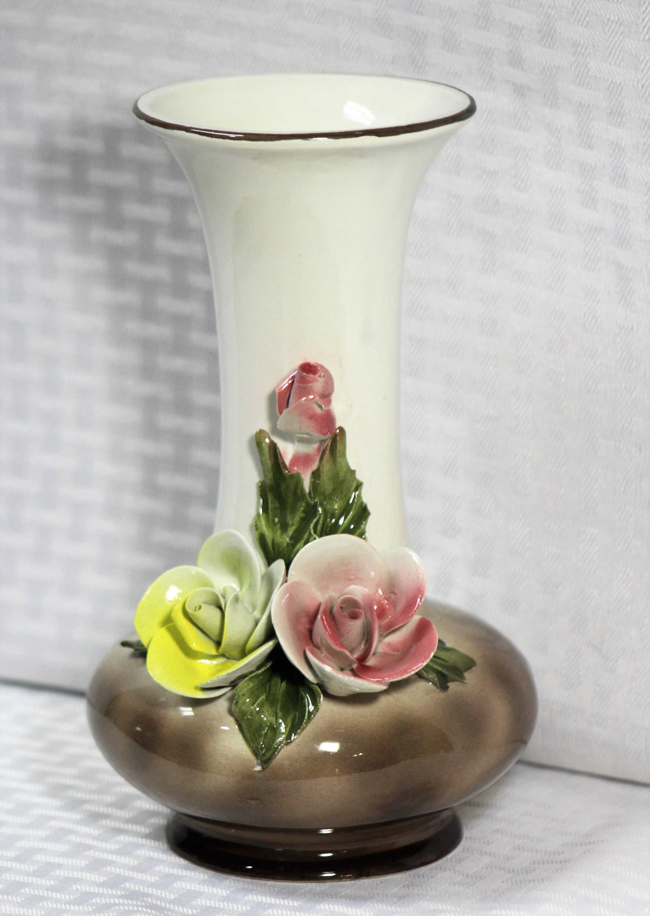 CAPODIMONTE イタリア製 陶器 花瓶　薔薇 Capodimonte 9