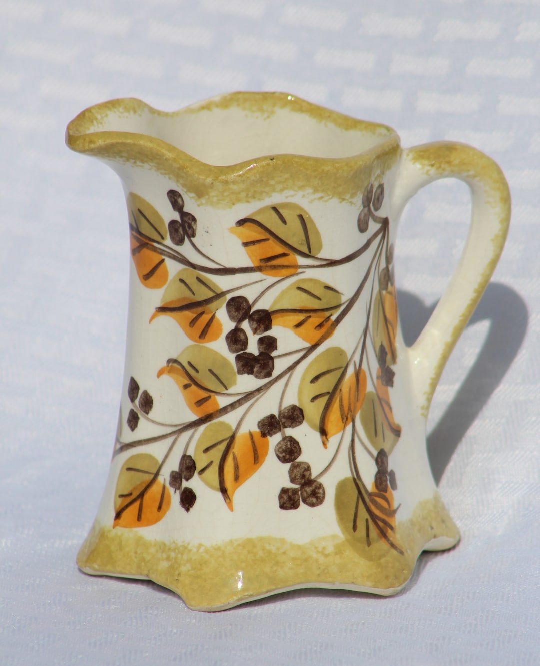 【プップさま】vintage drawer ୨୧ .·* カルトナージュ Cash Family Pottery Hand Painted Creamer Jug Yellow Orange Brown