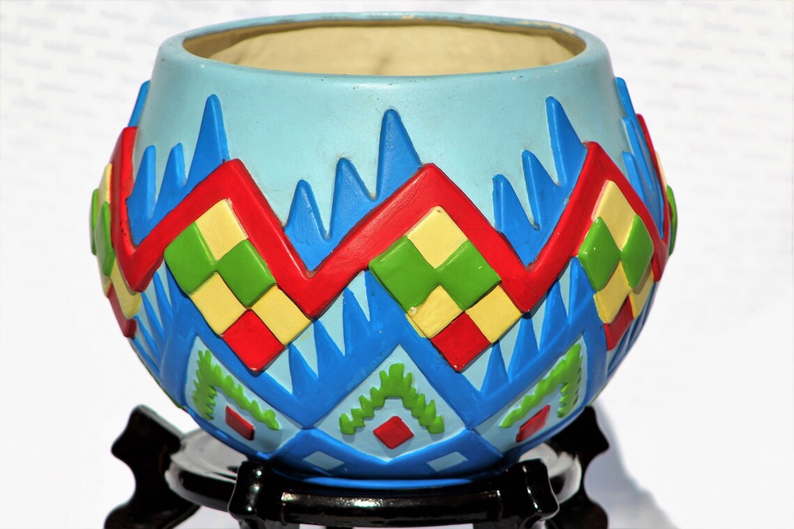 Colorful Flower Pot Painted Native American Style Etsy