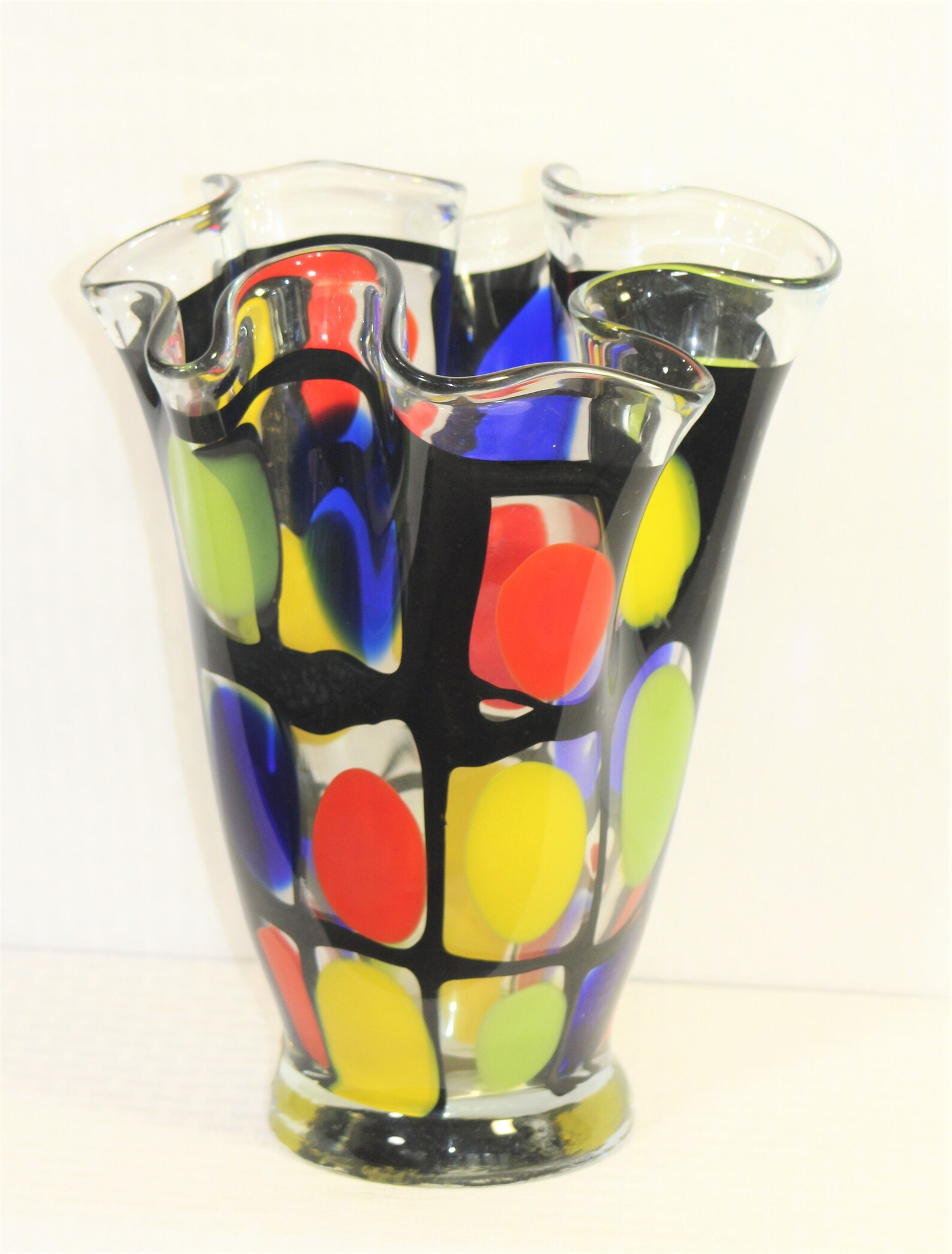 Mihai Topescu Hand Blown Colorful Ruffled Vase Art Glass Etsy