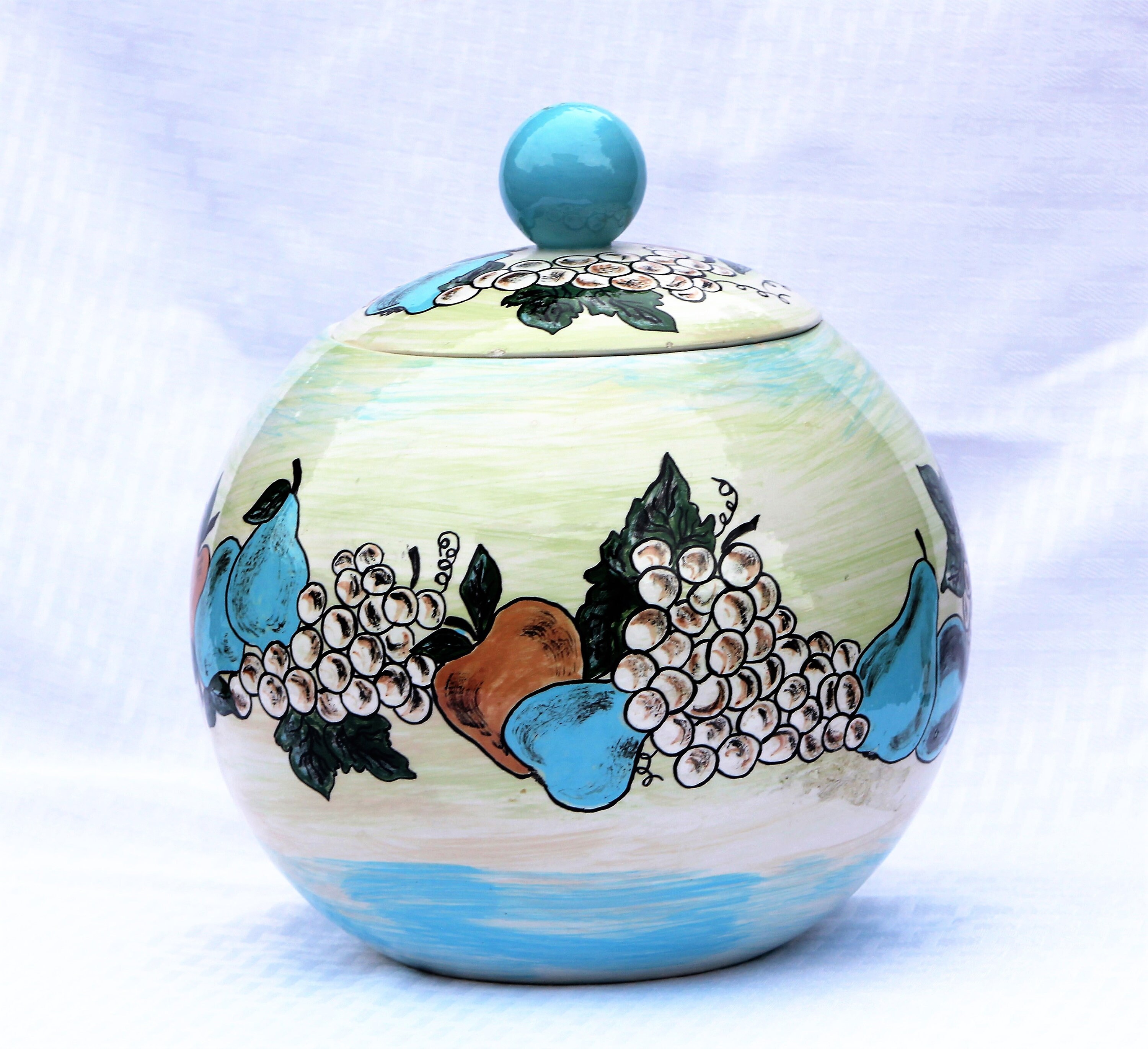 RARE Round Ceramic Cookie Jar by Arnels Decorated With Fruit Etsy