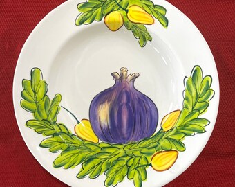 Vegetable Bowl by Randy Ouzts 12", Hand Painted with Onion Tomato and Peppers, Ceramic Serving Dish, Vegetable Art