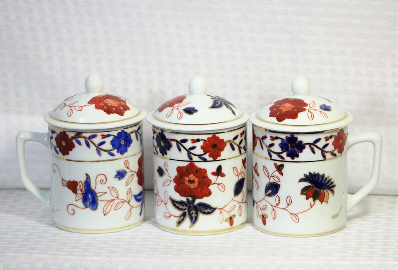 Chinese Tea Cups With Lids Hand Painted With Flowers Made in Etsy