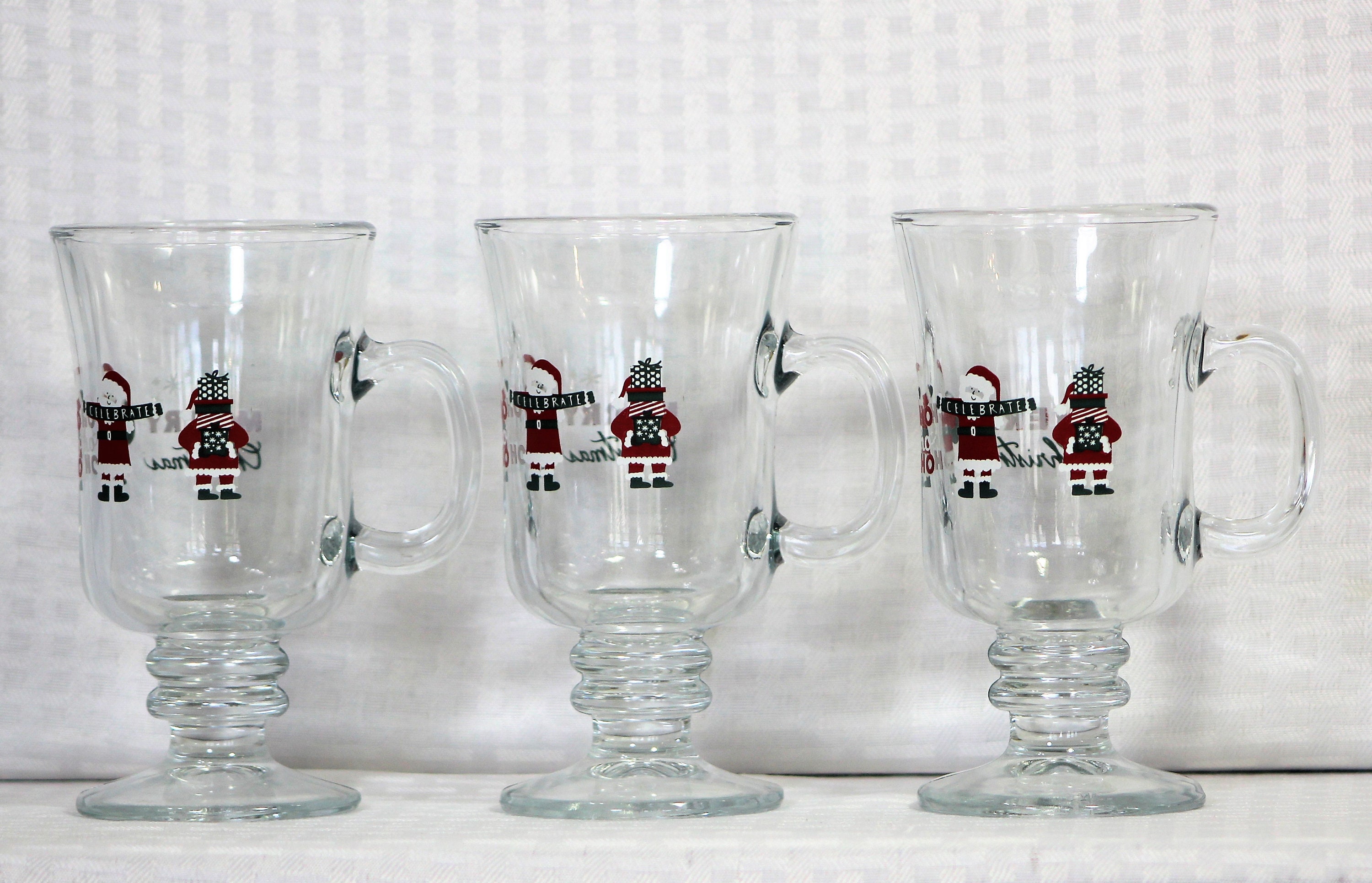 2 Irish Coffee Glasses Mugs With Etched Christmas Candy Canes 5 1/2