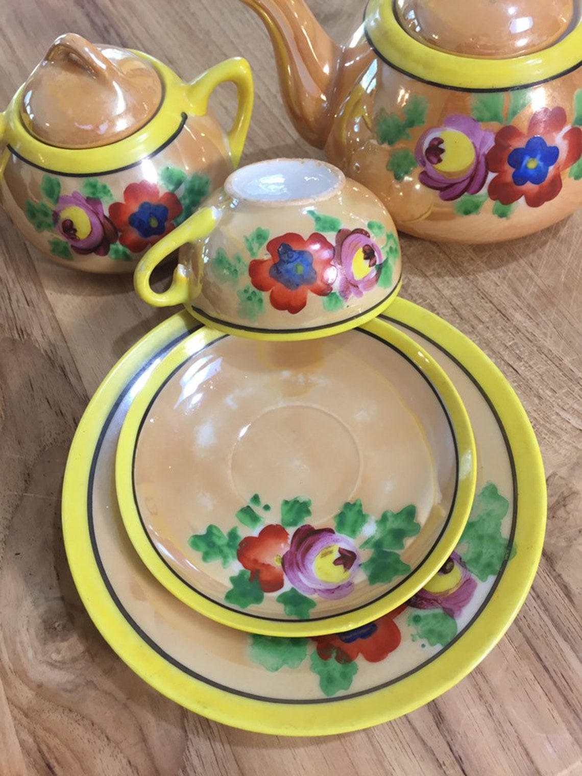 Japanese Demitasse Tea Set Hand Painted With Flowers 20 Etsy