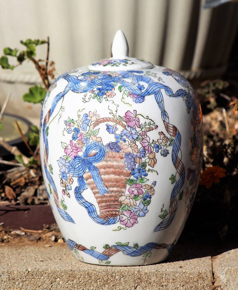 Hand Painted Porcelain Lidded Ginger Jar With Finial 11 Etsy