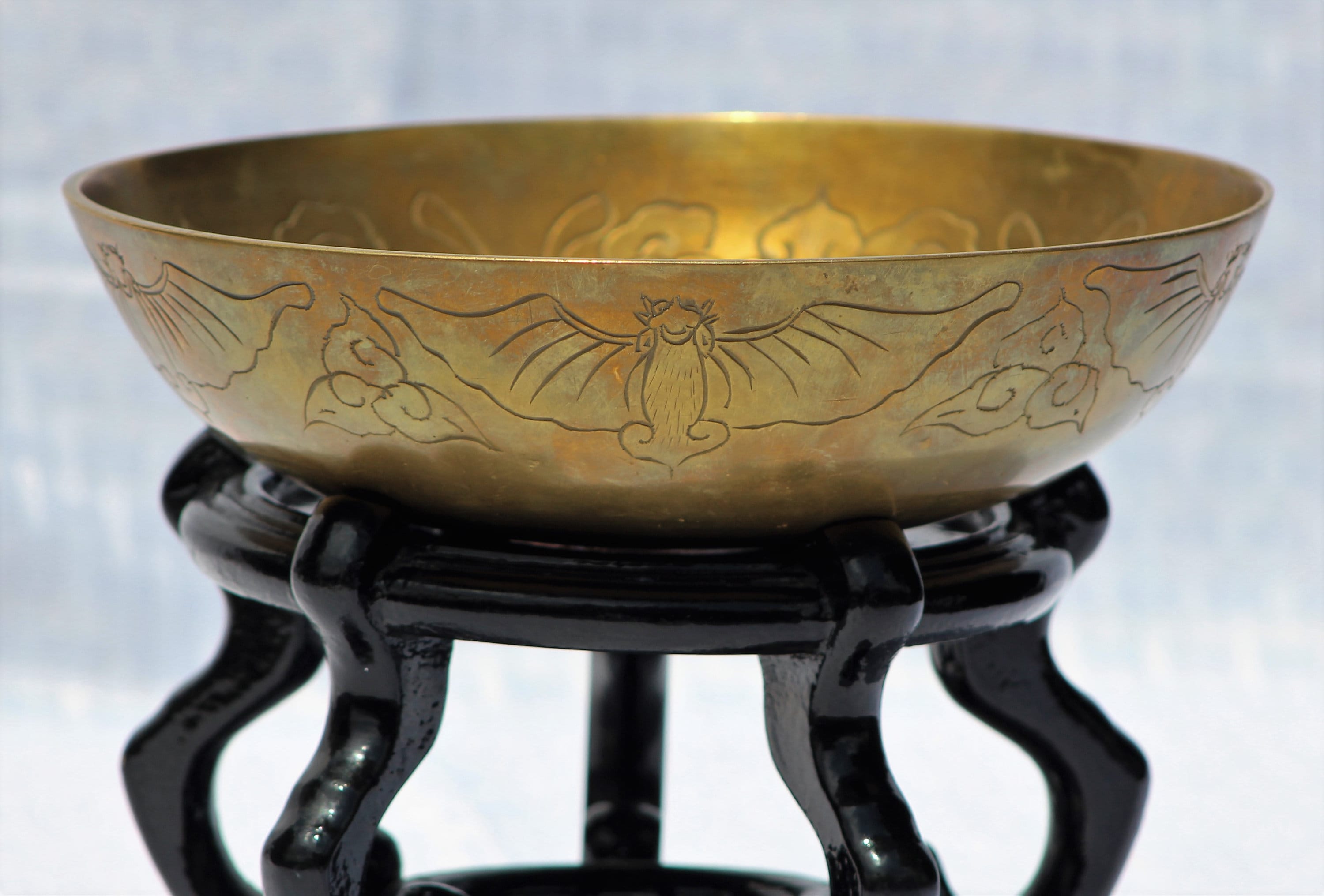 RARE Antique Chinese Brass Bowl With Five Bats Decoration Etsy
