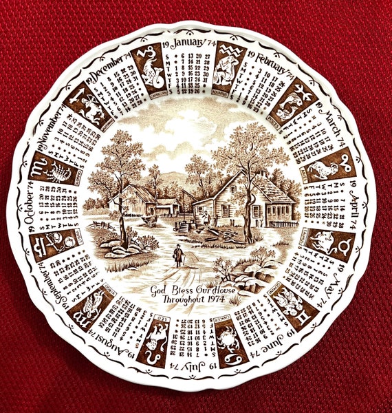 1974 Calendar Plate, Alfred Meakin, Staffordshire, England, Hand Engraved  Under Glaze Pattern, God Bless Our House Throughout 1974 - Etsy