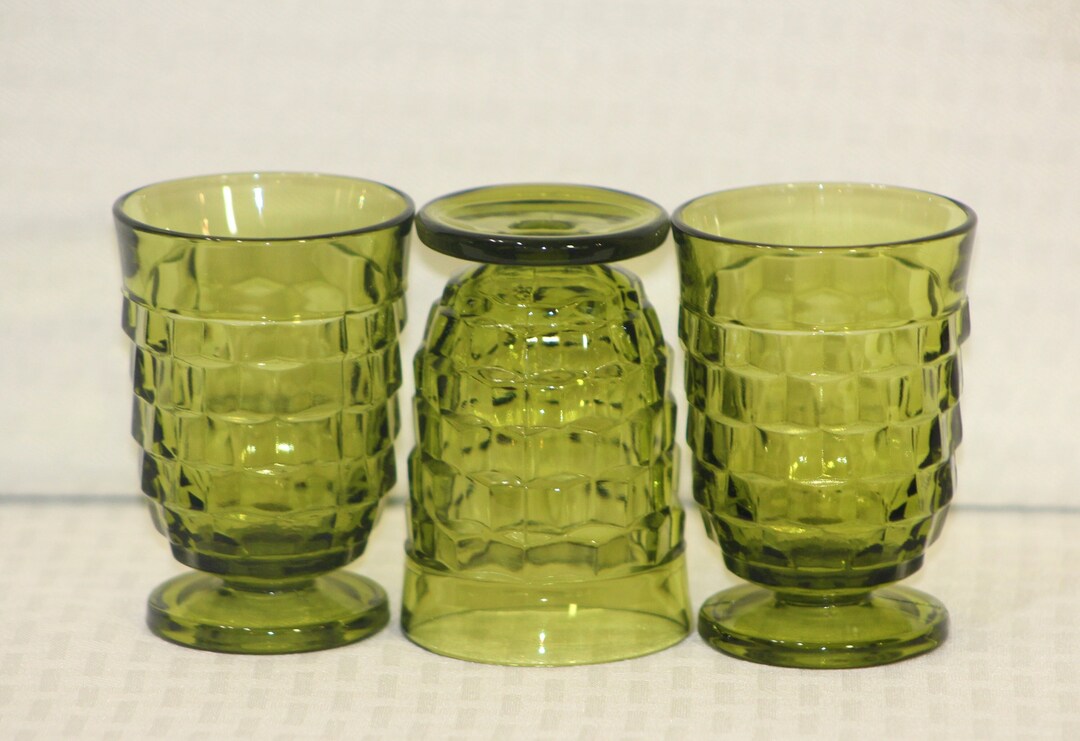 Whitehall Juice Glasses Avocado Green Cube Pattern by Colony Etsy