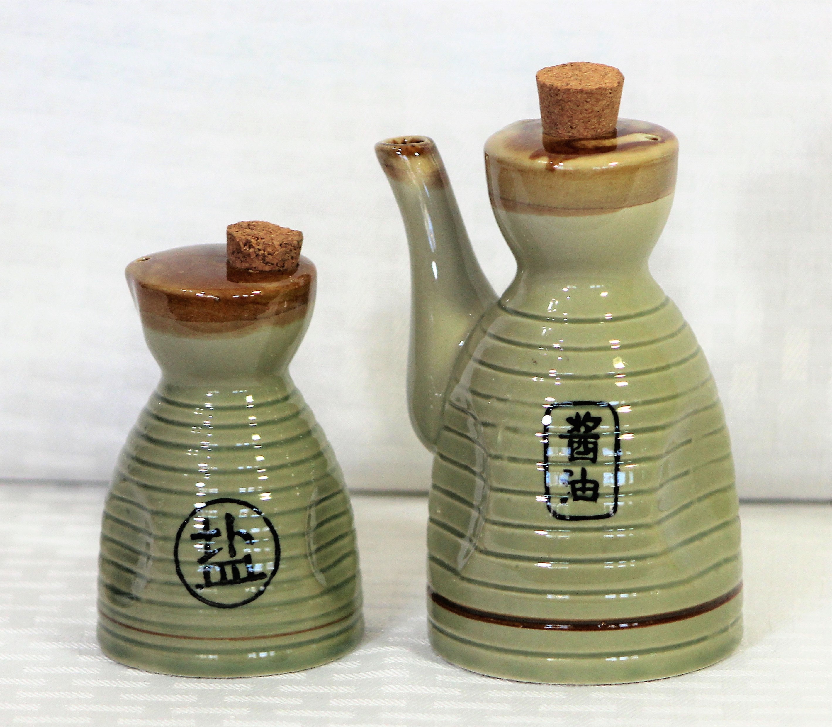 Japanese Cruet Set Oil Vinegar and Soy Sauce Celadon Glaze Etsy