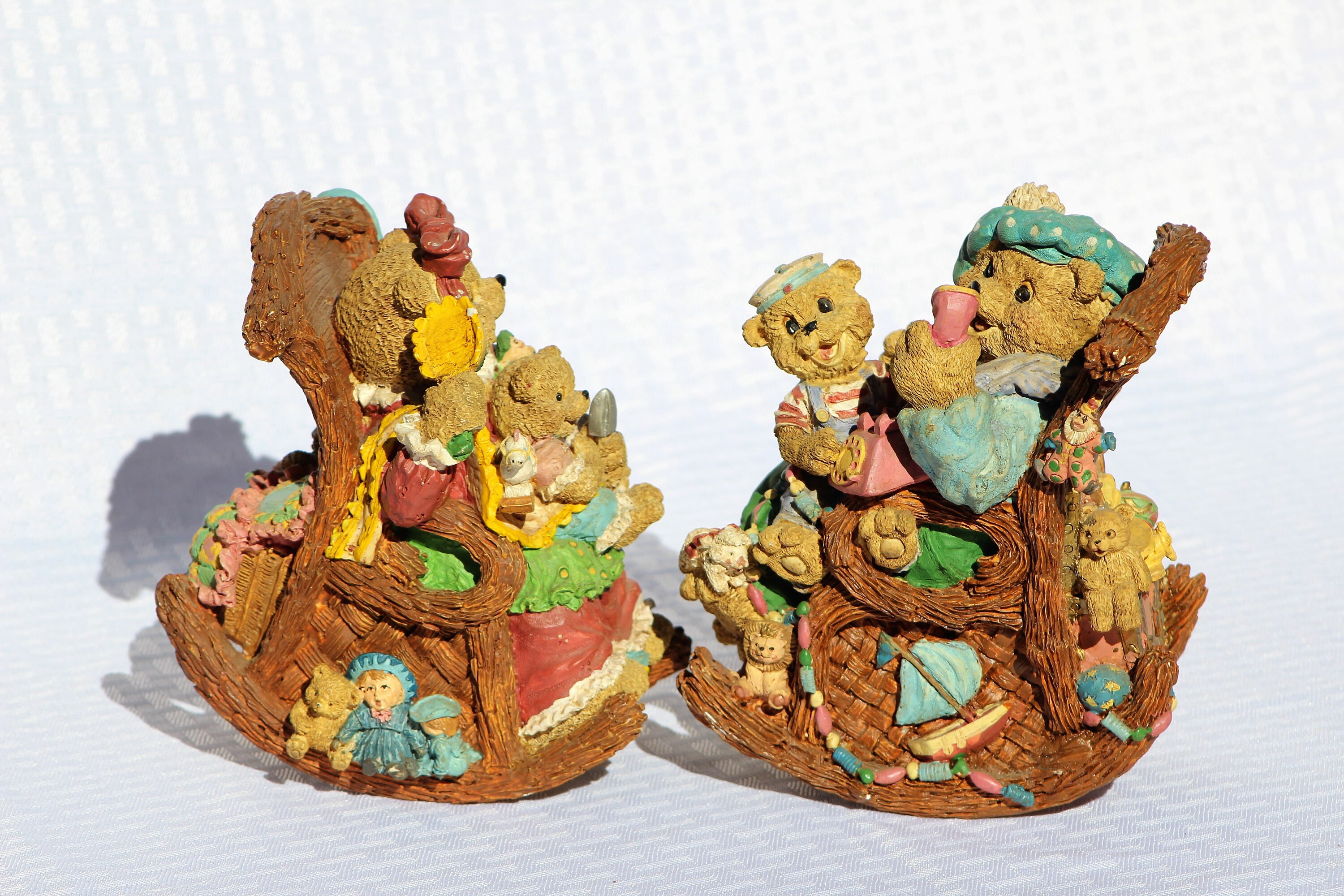 TWO Teddy Bear Rocking Chair Music Boxes Figurines Mother Etsy