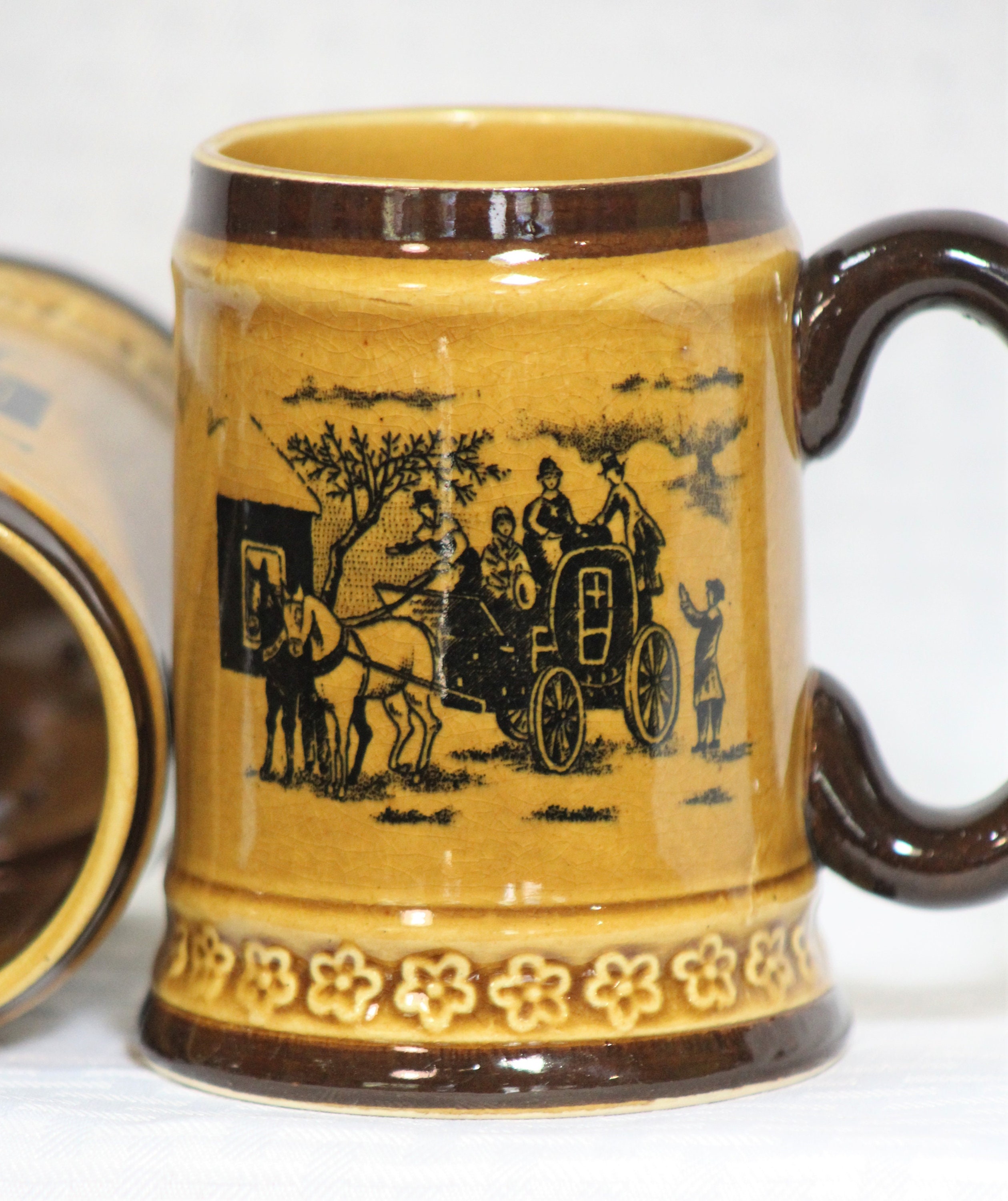 Vintage Japanese Beer Steins, Victorian Horse and Carriage Scene