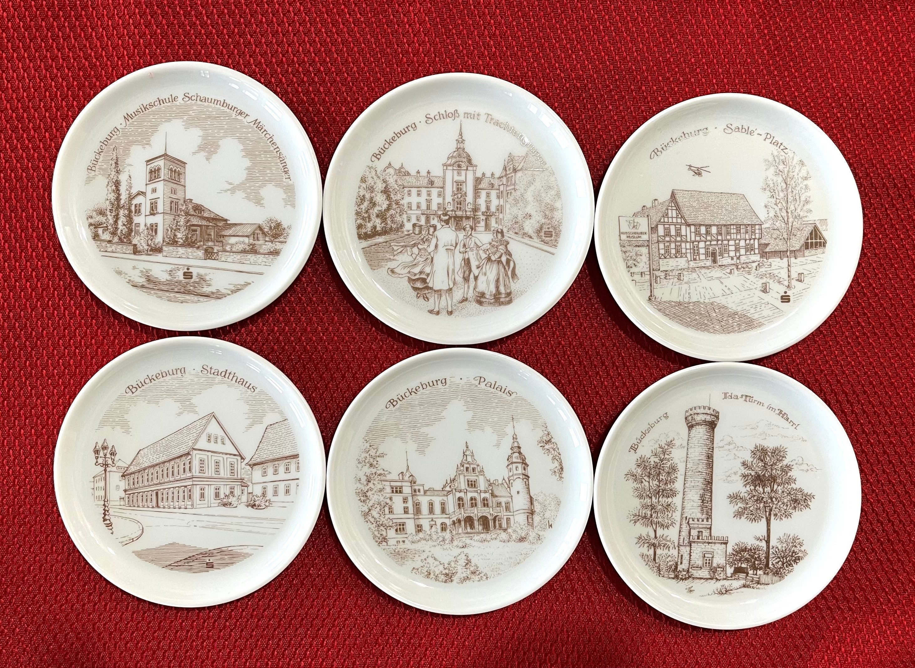 6 Bückeburg Souvenir Coasters, Sable-Platz, Idaturm and Harrl, Buckeburg Castle, Bückeburg Palace, Stadthaus, Schaumburger Music School