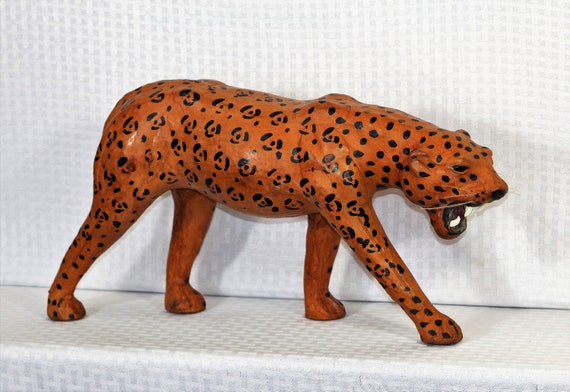 Leather Wrapped Leopard With Hand Painted Spots and Whiskers